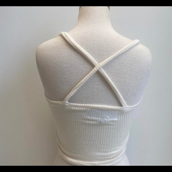 Ivory ribbed knit crop top with drawstring - Picture 3 of 4